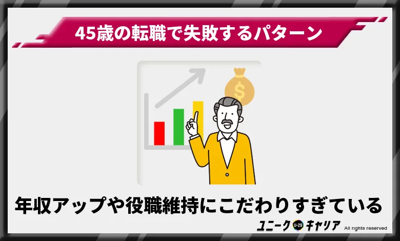 45歳の転職で失敗するパターン4選
　年収アップや役職維持にこだわりすぎている